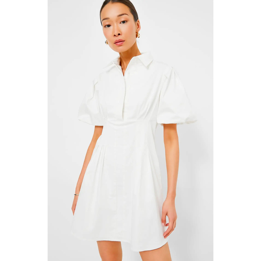Tuckernuck Delaney White Puff Sleeve Mini Dress Cotton Blend M